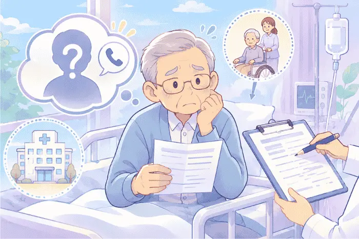 尼崎で身元保証が必要になる病院や介護施設での相談内容を説明している画像