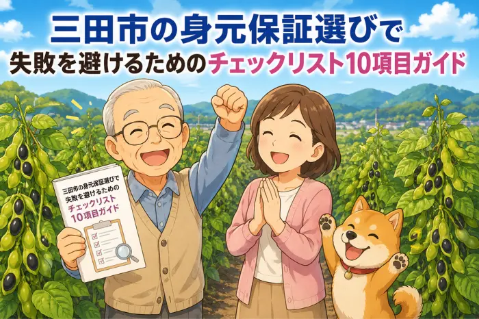 三田市で身元保証を検討している方向けに、施設入居前の確認事項や相談時に役立つチェックリストを紹介している画像