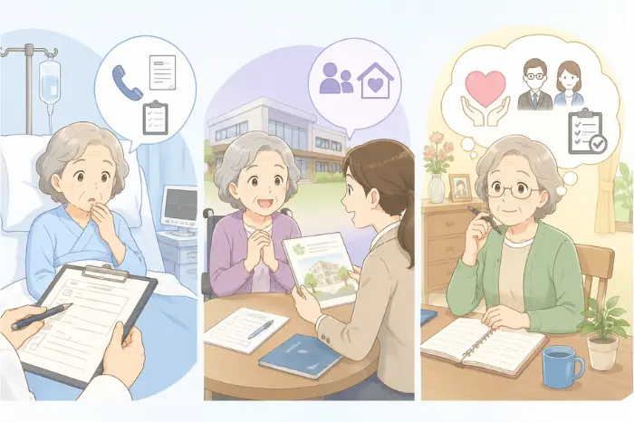 加東市で身元保証を考えるきっかけとなる入院や施設入居など生活環境の変化を説明する画像