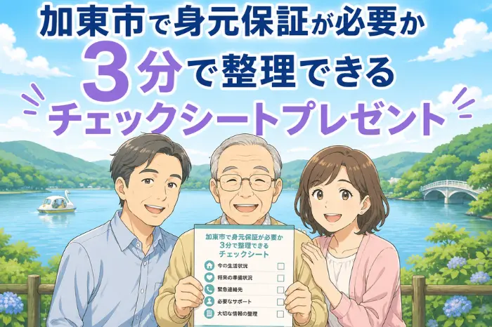 加東市で身元保証が必要かを確認するため、生活状況や将来の準備項目をチェックシートで整理している様子の画像