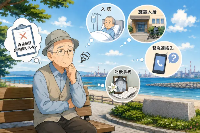 高砂市で身元保証が必要になる入院や施設入居などの場面を説明する画像