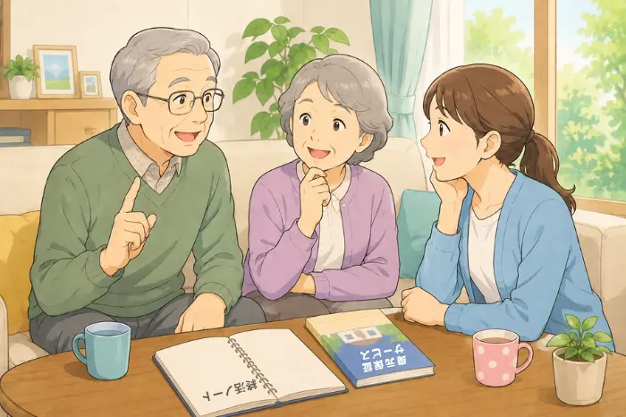 加古川市で身元保証サービスについて相談しながら終活や将来の不安を整理する高齢者の画像