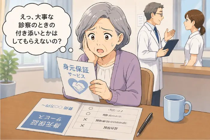 たつの市で身元保証サービスを比較する際に、費用だけでなく必要な支援内容を確認する重要性を解説する画像