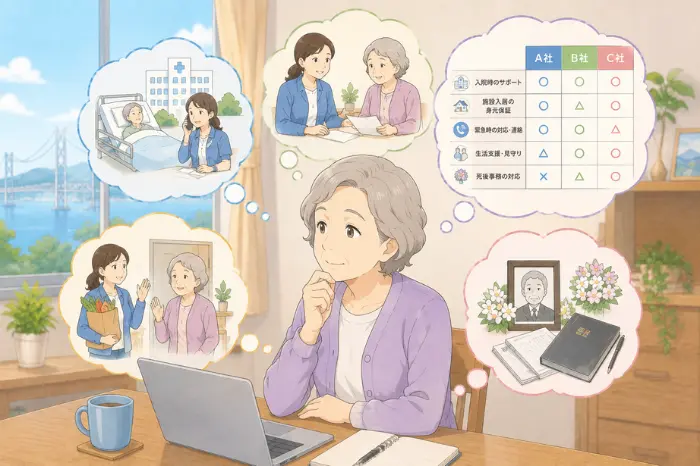 淡路市で身元保証サービスの対応範囲や契約内容を確認しながら比較している画像