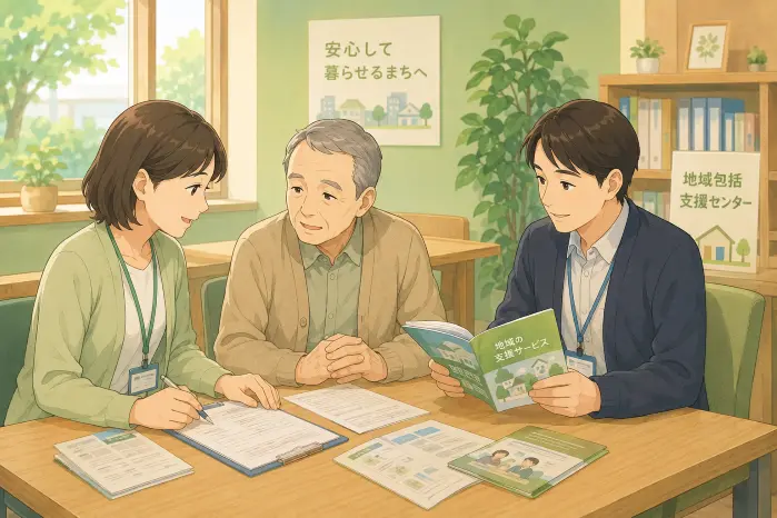 入院時に保証人がいない神戸市の方が、病院や地域の相談窓口、身元保証や生活支援を行う団体へ相談する流れを示す画像