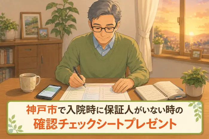 入院時に保証人がいない神戸市の方が、病院への確認事項や相談先を整理できるチェックシートの案内画像
